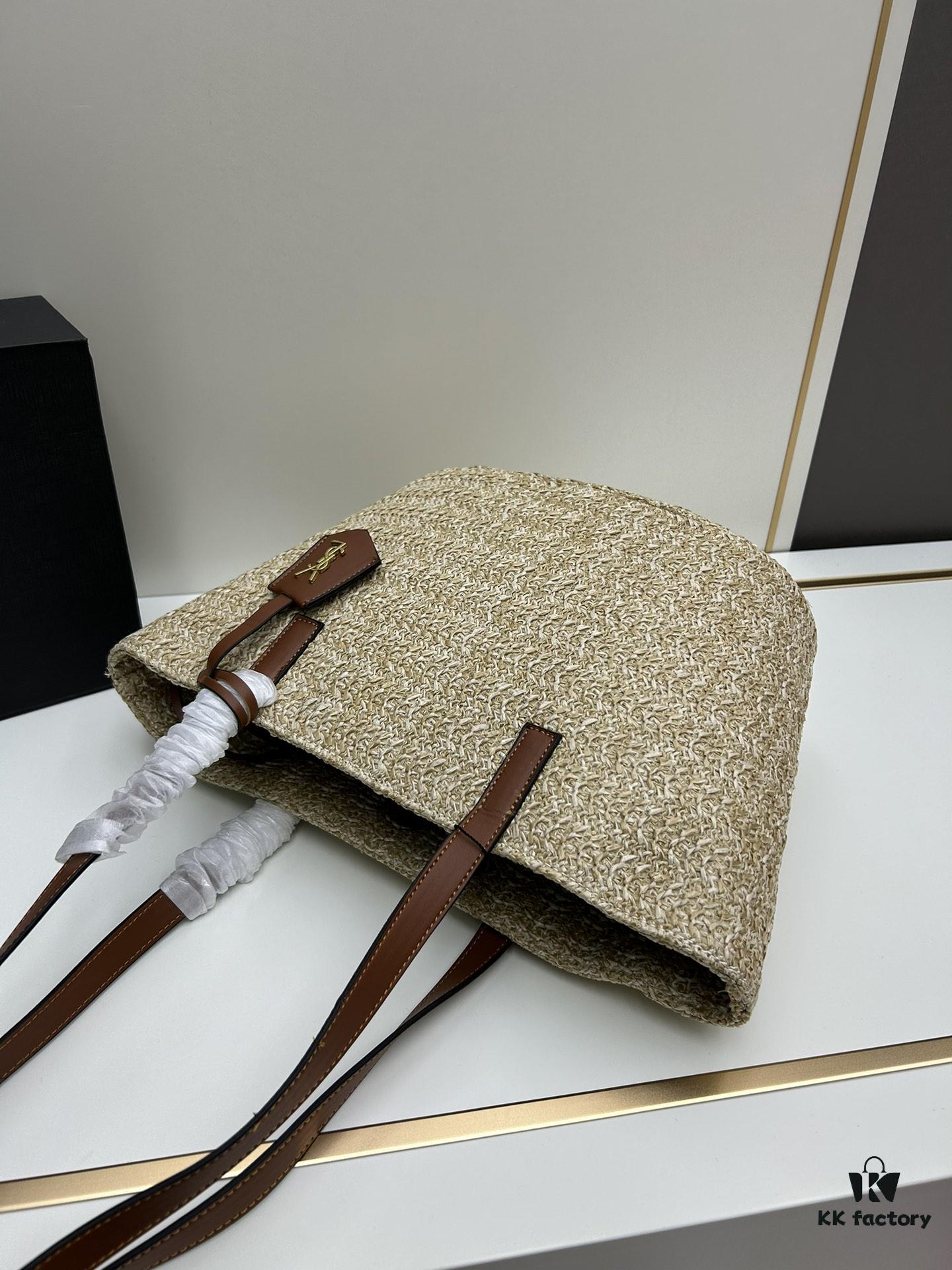 6930d2ec6e68136f4d9b0f56 New YSL Straw Tote Shopping Bag