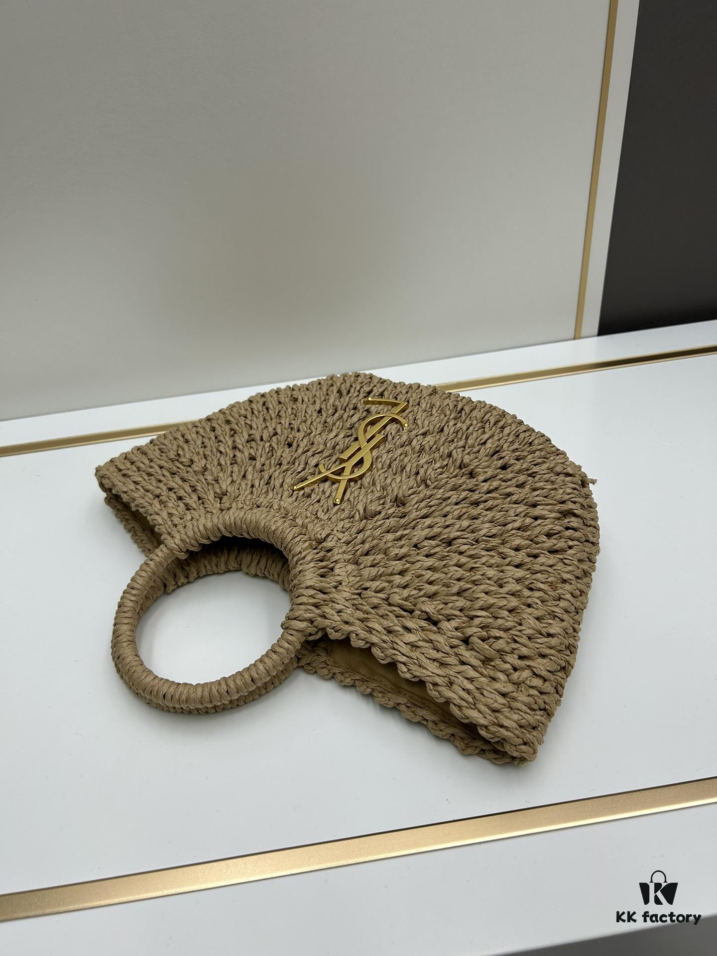 6930d3fa6e68136f4d9b10d4 New Medium Size YSL Straw Woven Bag with Zipper - Perfect for Summer Beach Style