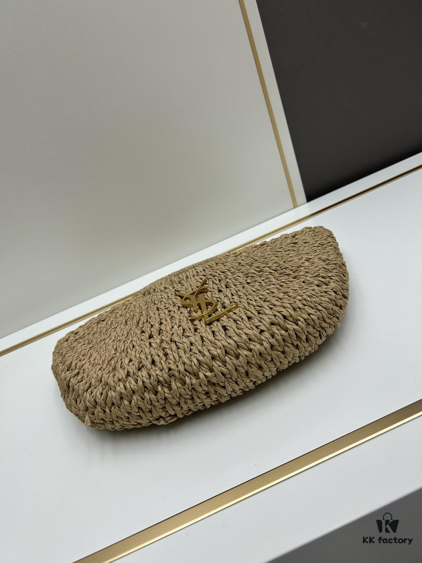 6930d3fc6e68136f4d9b10d5 New Medium Size YSL Straw Woven Bag with Zipper - Perfect for Summer Beach Style