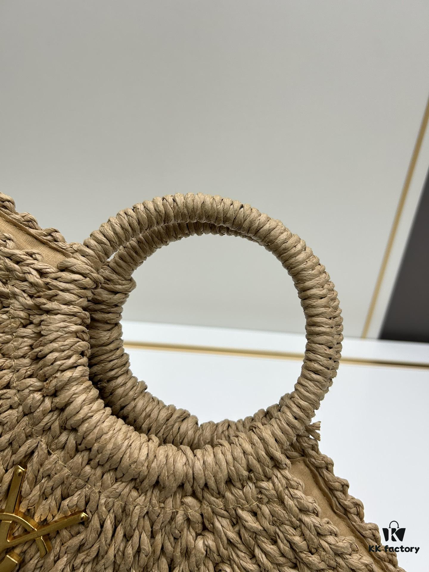 6930d3ff6e68136f4d9b10d7 New Medium Size YSL Straw Woven Bag with Zipper - Perfect for Summer Beach Style
