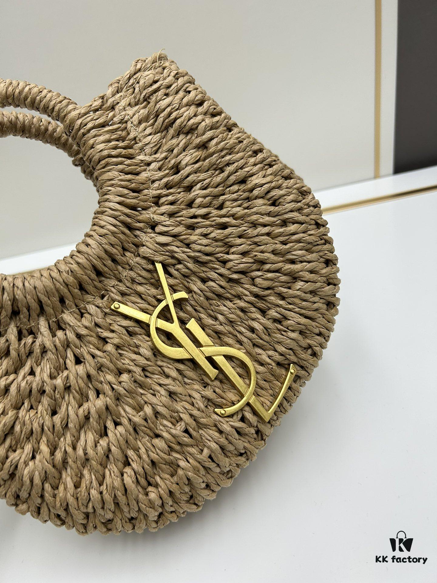 New Small YSL Woven Straw Bag with Zipper - Beach Tote with Leather Strap