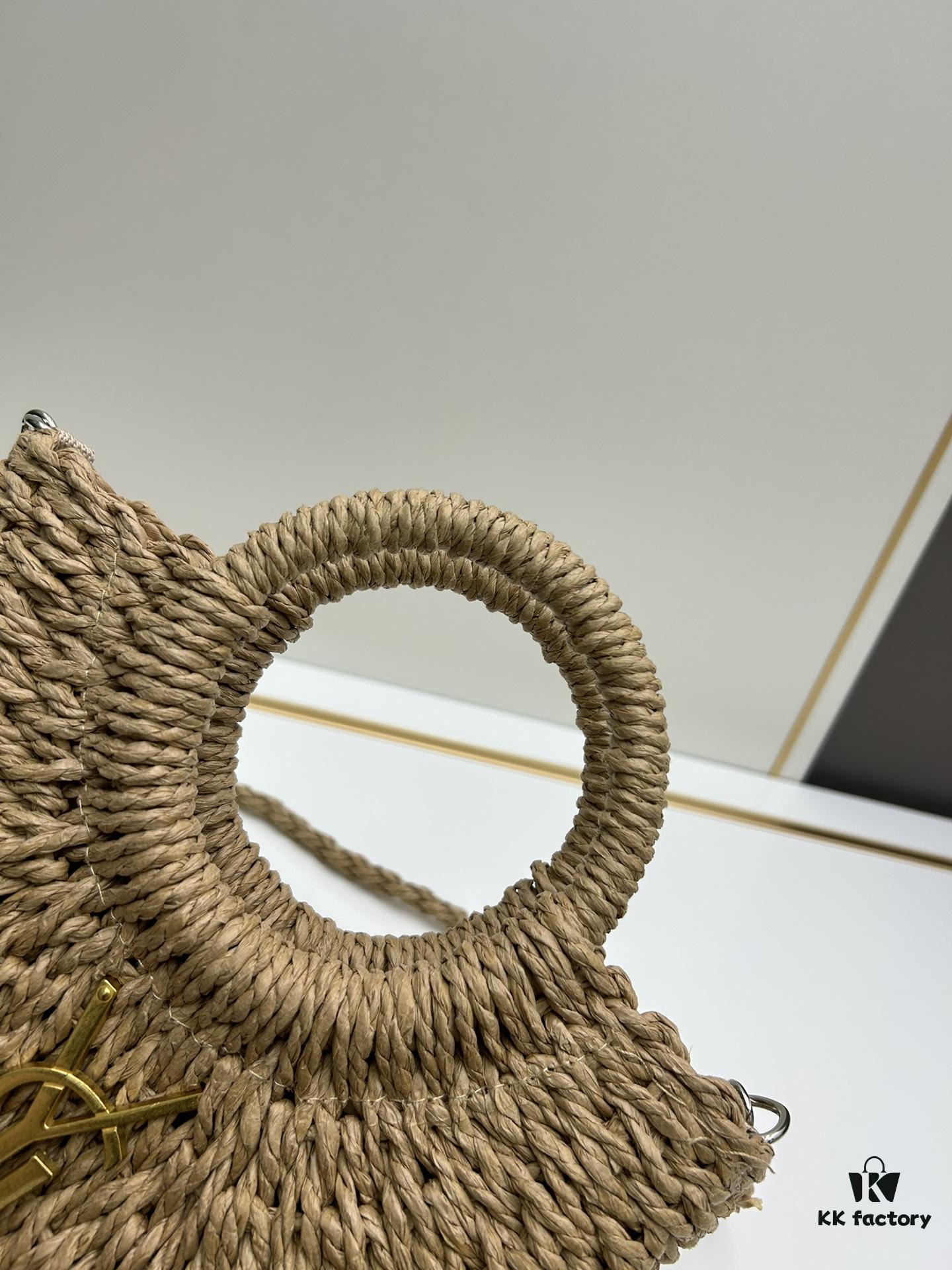 New Small YSL Woven Straw Bag with Zipper - Beach Tote with Leather Strap