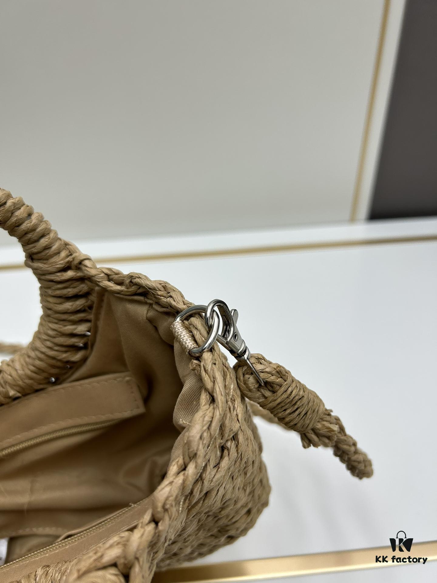 New Small YSL Woven Straw Bag with Zipper - Beach Tote with Leather Strap