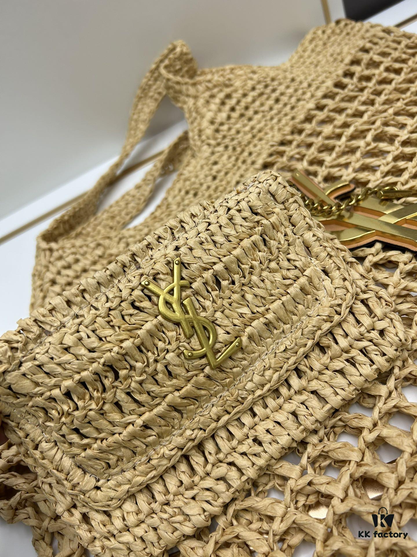 6930d4c56e68136f4d9b11d4 New Large YSL Icare Raffia Bag with Mini Compartment