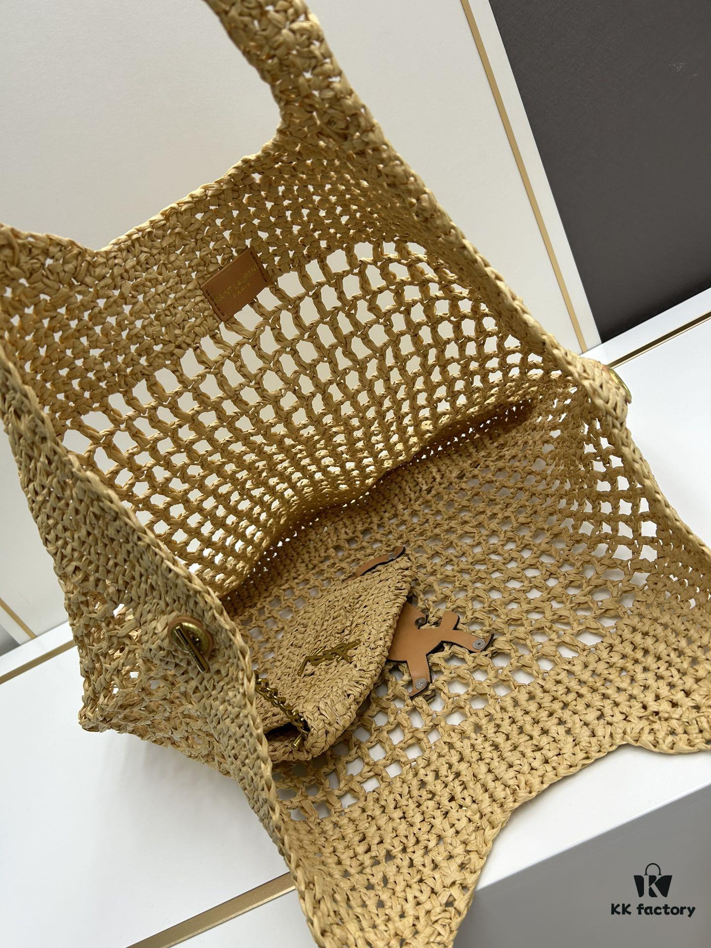 6930d4c66e68136f4d9b11d6 New Large YSL Icare Raffia Bag with Mini Compartment