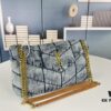 6930d4cc6e68136f4d9b11e0 New Large Denim YSL Puffer Bag with Box Loulou Puffer Cloud Bag Washed Denim with Beige Suede Strap
