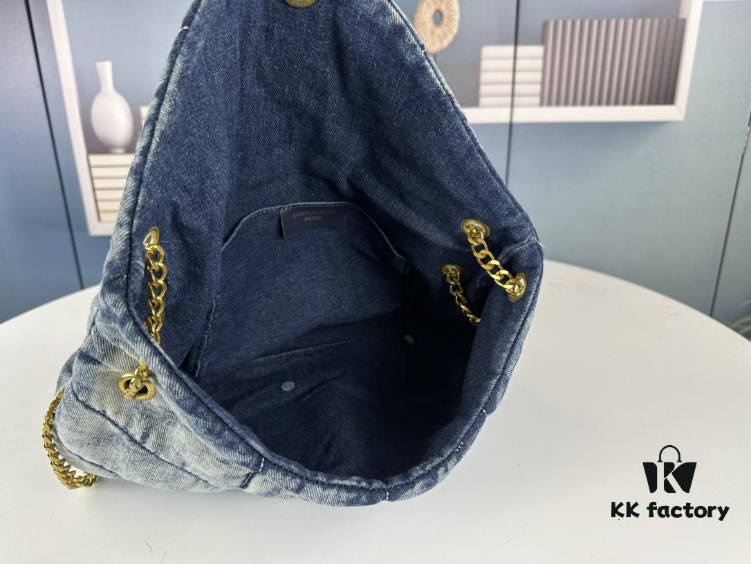 6930d4d16e68136f4d9b11e6 New Large Denim YSL Puffer Bag with Box Loulou Puffer Cloud Bag Washed Denim with Beige Suede Strap