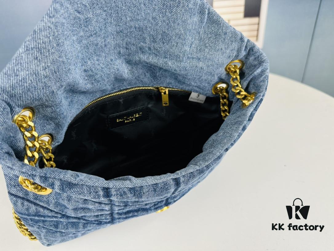 6930d4d76e68136f4d9b11f1 New Small YSL Loulou Puffer Denim Bag with Box - Washed Denim with Beige Suede Strap
