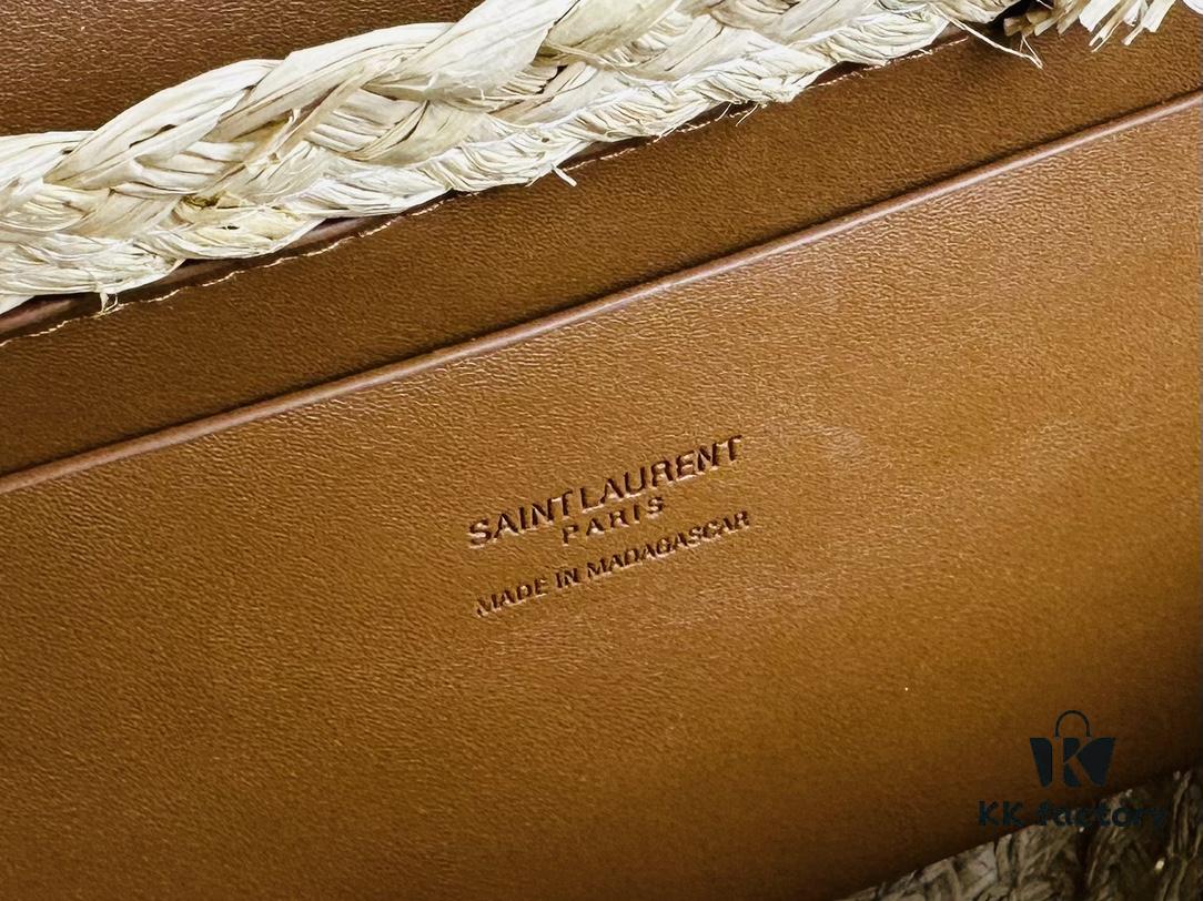6930d5ee6e68136f4d9b13aa New YSL Straw Woven Tote Bag with Logo Print – Perfect Summer Beach Bag