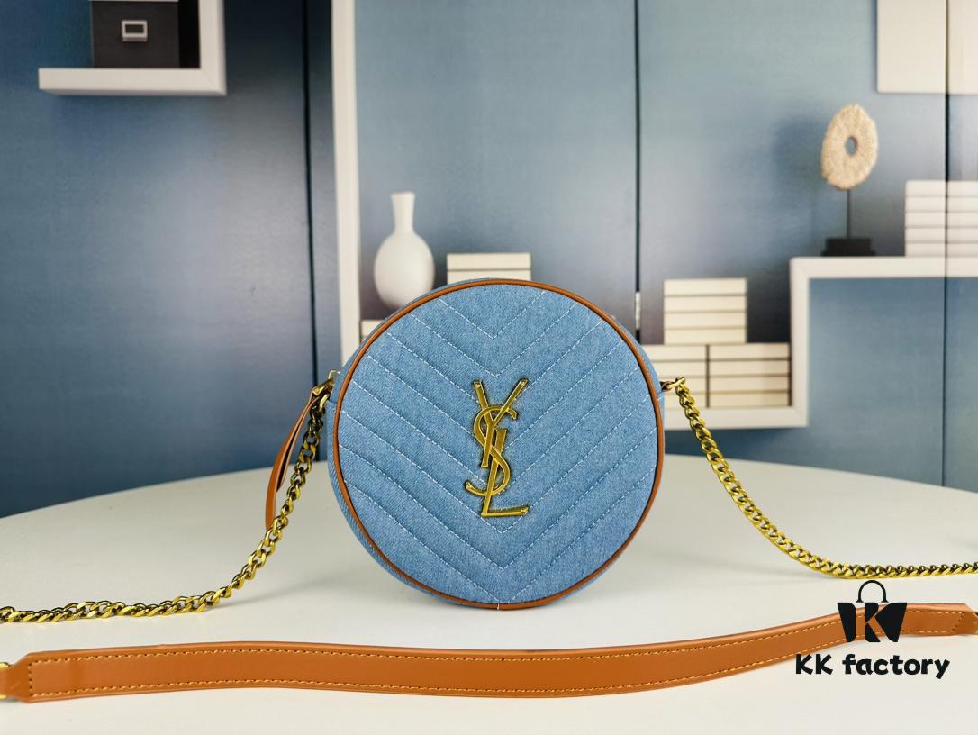 6930d6426e68136f4d9b142d New YSL 6-Color Saint Laurent Gold Logo Caviar Quilted Leather Round Bag