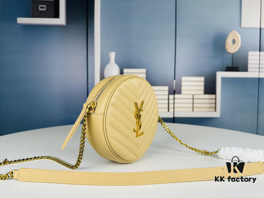 New YSL 6-Color Saint Laurent Gold Logo Caviar Quilted Leather Round Bag