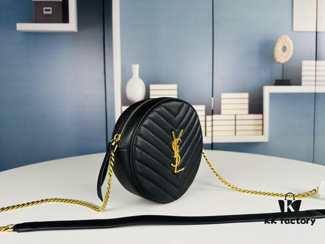 6930d6536e68136f4d9b1444 New Arrival YSL 6-Color Saint Laurent Gold Logo Caviar Quilted Leather Round Bag