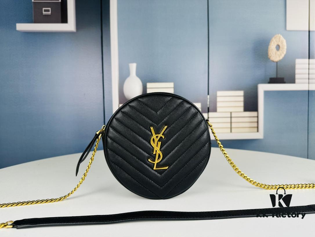 6930d6536e68136f4d9b1445 New Arrival YSL 6-Color Saint Laurent Gold Logo Caviar Quilted Leather Round Bag