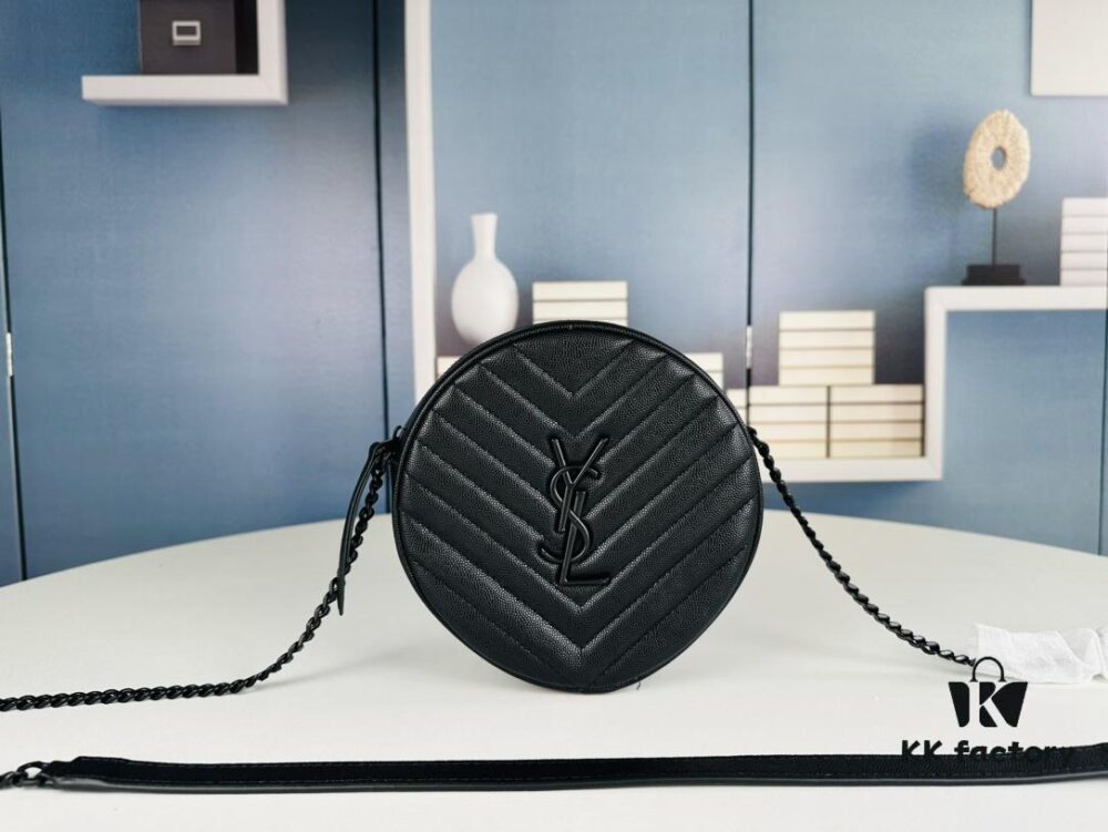 6930d6626e68136f4d9b145d New Arrival YSL 6-Color Saint Laurent Gold Logo Caviar Quilted Leather Round Bag