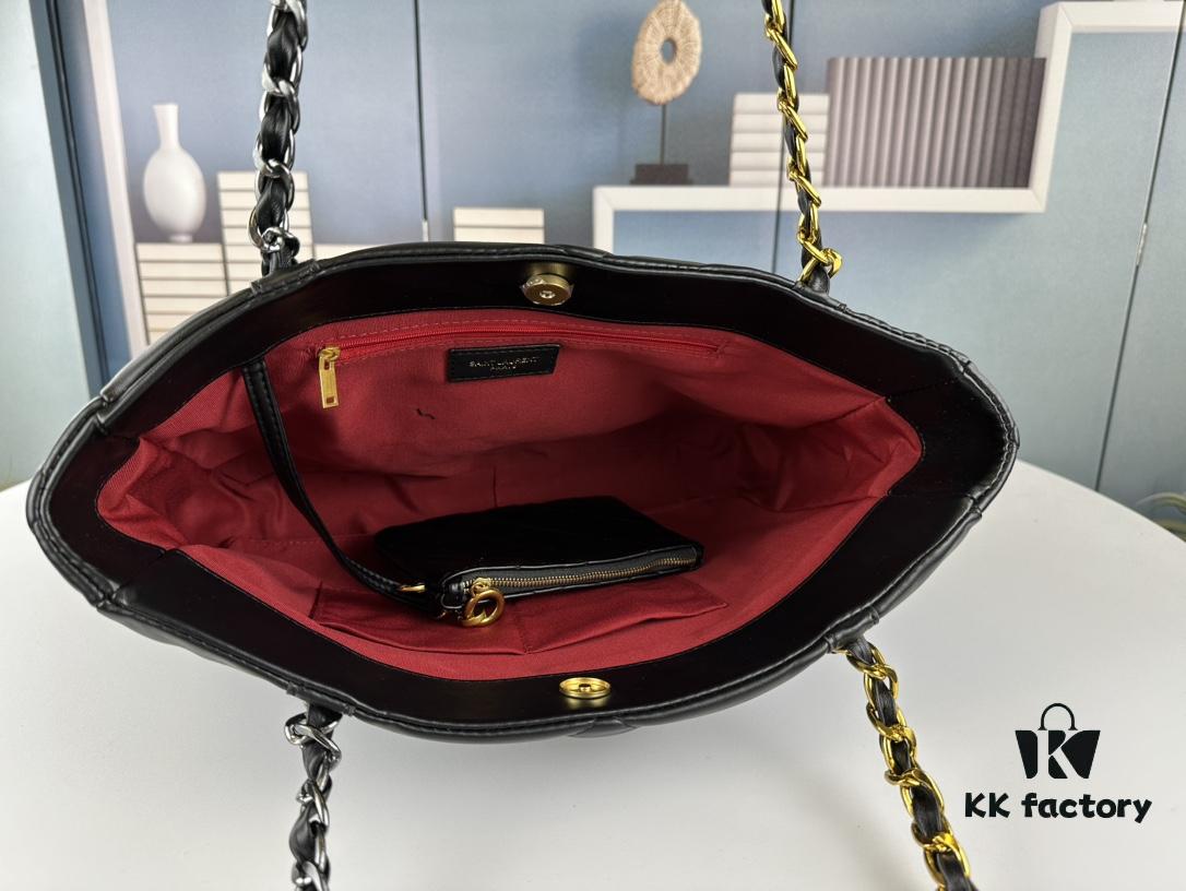 YSL New Tote Bag in Lambskin Black and Gold [Horizontal Style]