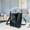 6930d6976e68136f4d9b14b1 New Arrival with Box! Authentic YSL LE37 Bucket Bag, Celeb-Style Shiny Leather Black-Gold Edition