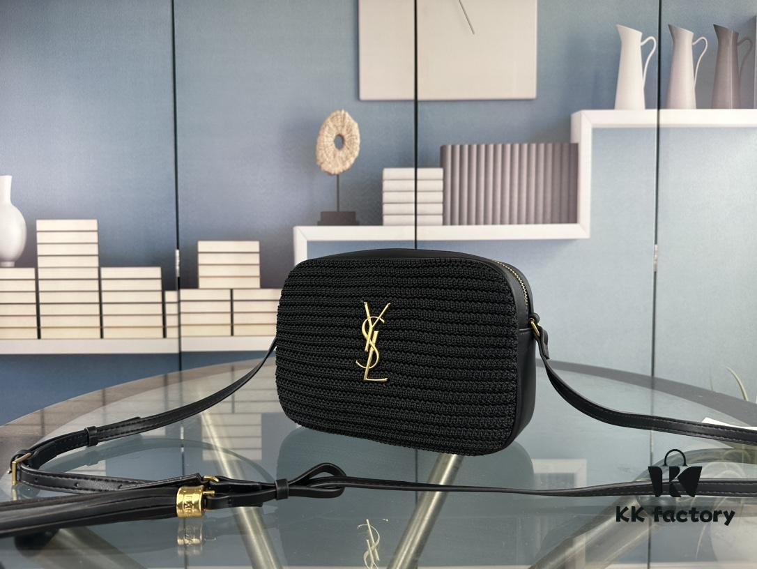 6930d6ab6e68136f4d9b14d6 YSL Saint Laurent Calfskin Woven Camera Bag with Box ||| NEW Lou Camera Bag - Black Woven with Gold-Tone Hardware, Italian Calfskin