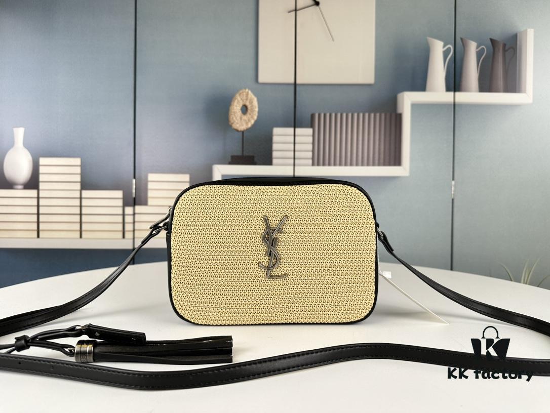 6930d6ae6e68136f4d9b14dc YSL Saint Laurent New Black Calfskin Woven Camera Bag with Gold-Tone Hardware