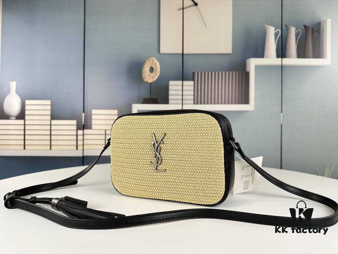 6930d6ae6e68136f4d9b14dd YSL Saint Laurent New Black Calfskin Woven Camera Bag with Gold-Tone Hardware