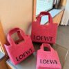 Loewe Anagram Basket Embroidered Logo Straw Woven Shopping Bag Tote Summer New Arrival Basket Bag Woven Leather-Combined Tote Beach Vacation Handbag