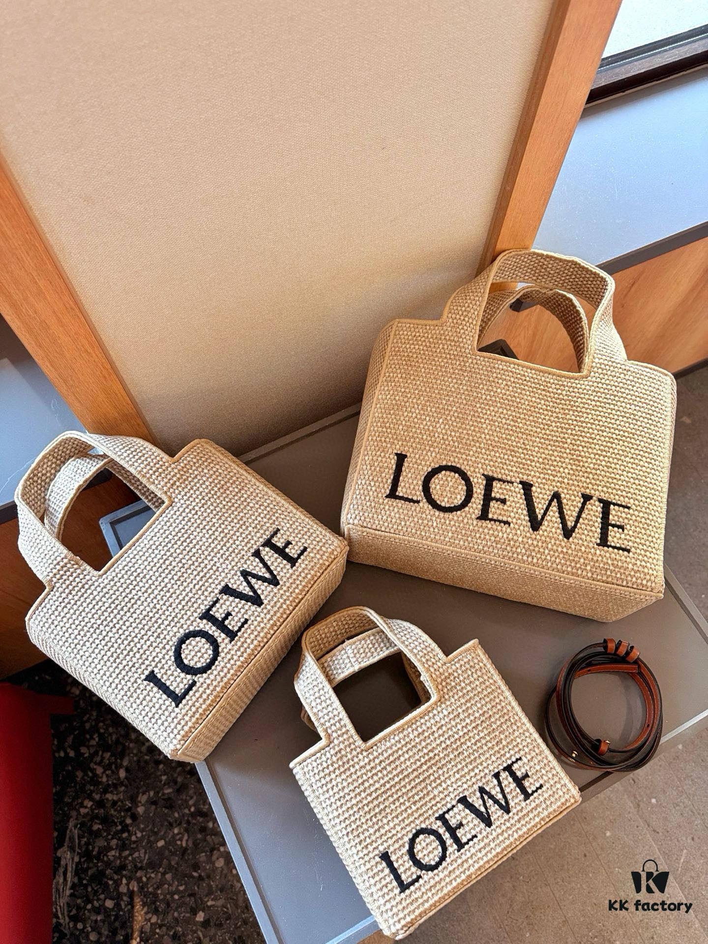 Loewe Anagram Basket Embroidered Logo Straw Woven Shopping Bag Tote Summer New Arrival Basket Bag Woven Leather-Combined Tote Beach Vacation Handbag