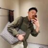 6930d7a66e68136f4d9b164c Loewe & T Tote Embroidered Jacquard Fabric with Leather — Shopping Bag