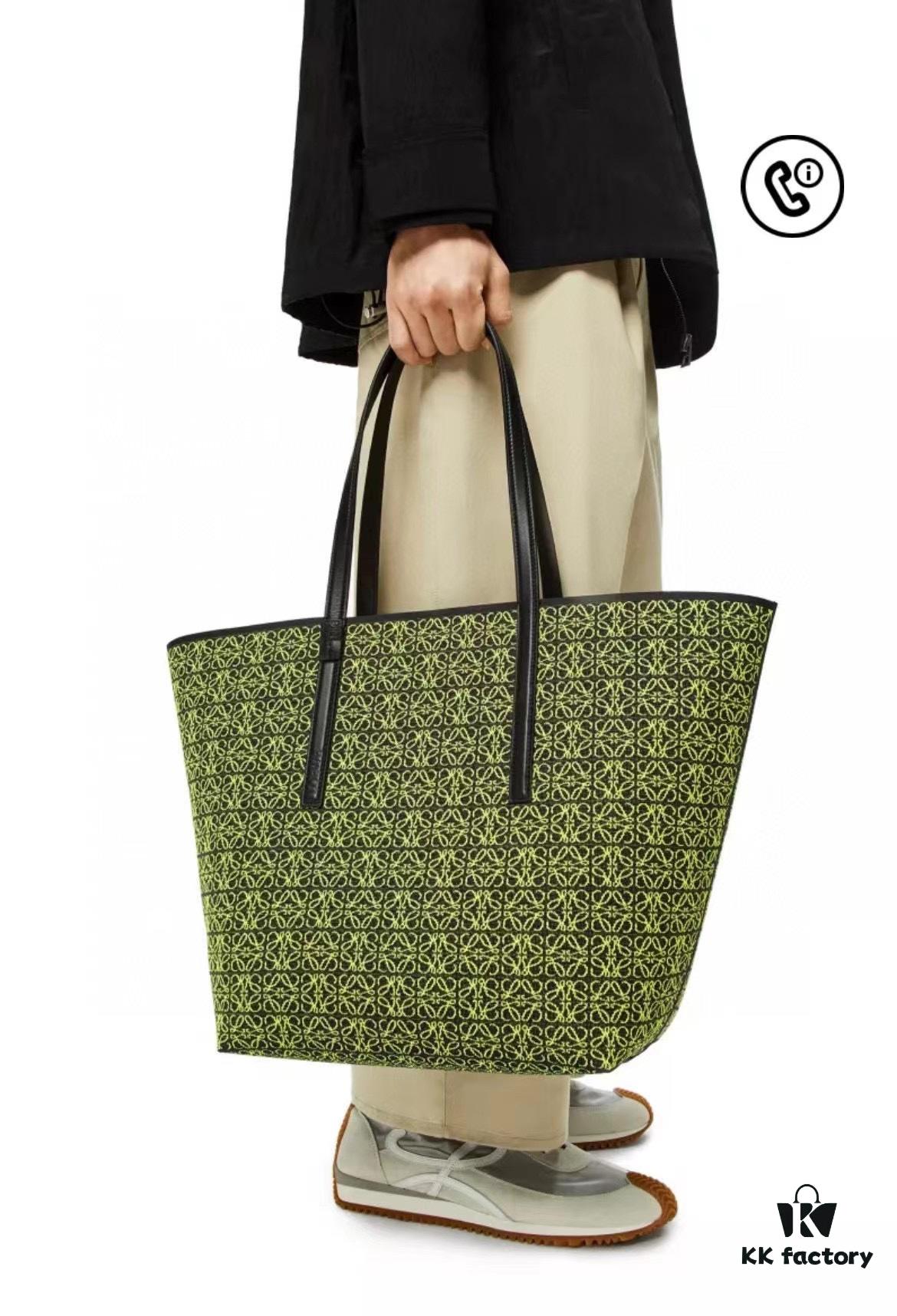 6930d7a96e68136f4d9b1651 Loewe & T Tote Embroidered Jacquard Fabric with Leather — Shopping Bag