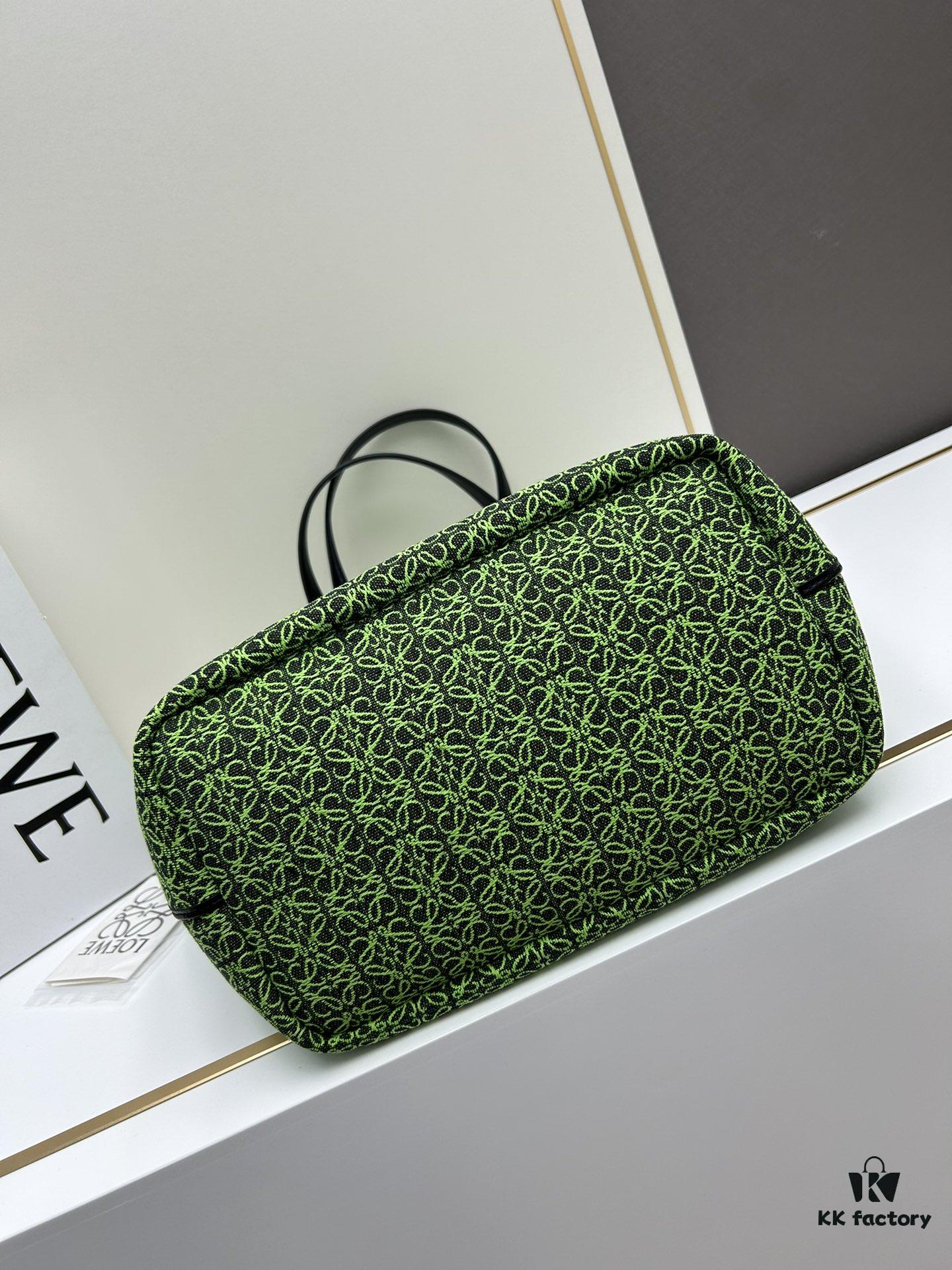 6930d7af6e68136f4d9b1658 Loewe & T Tote Embroidered Jacquard Fabric with Leather — Shopping Bag