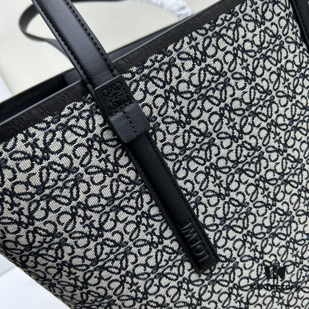 6930d7b86e68136f4d9b1663 Loewe & T Tote Embroidered Jacquard Fabric with Leather — Shopping Bag