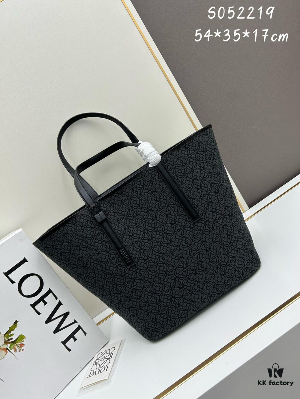 Loewe & T Tote Embroidered Jacquard Fabric with Leather — Shopping Bag
