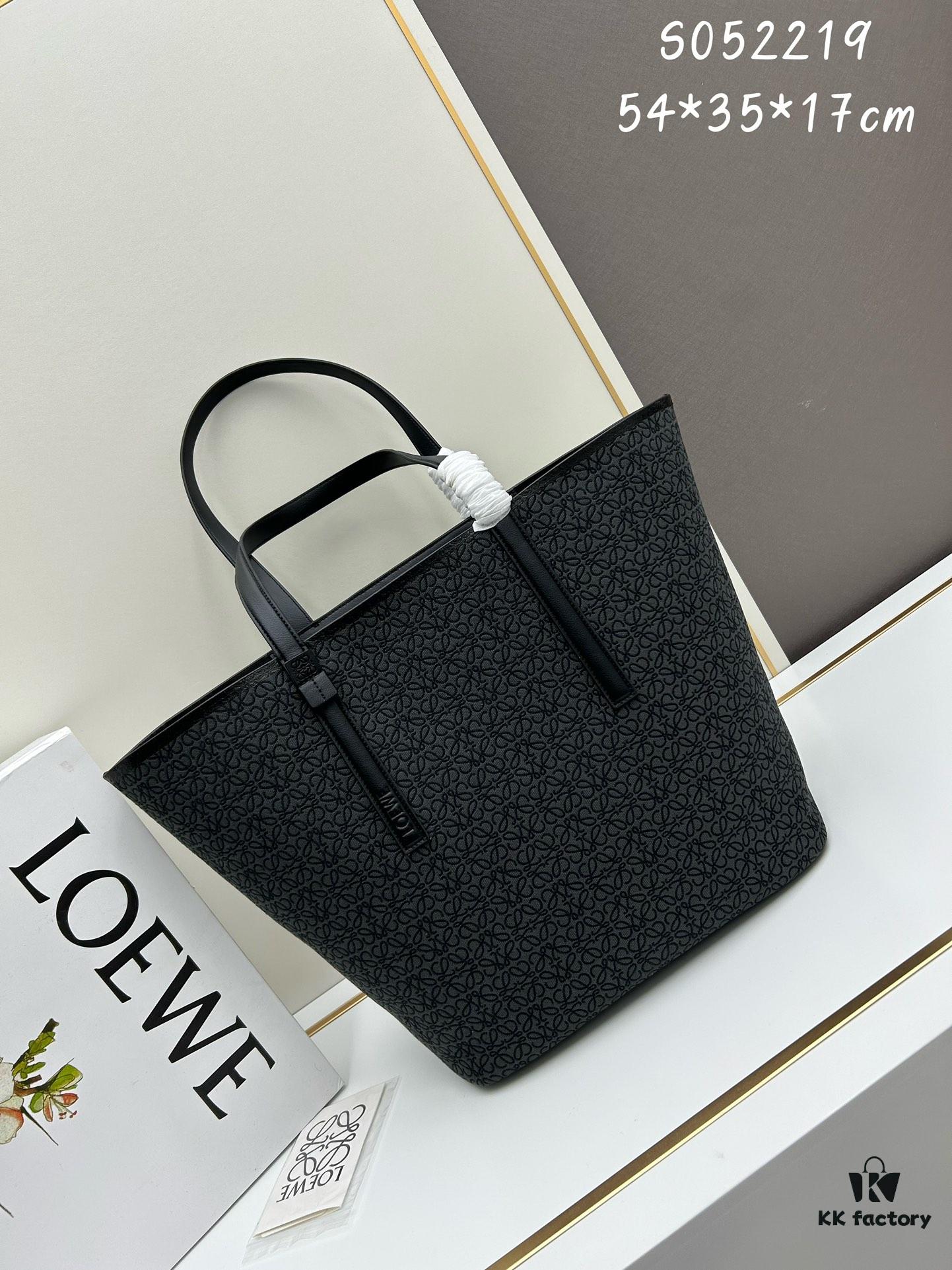 6930d7ba6e68136f4d9b1664 Loewe & T Tote Embroidered Jacquard Fabric with Leather — Shopping Bag