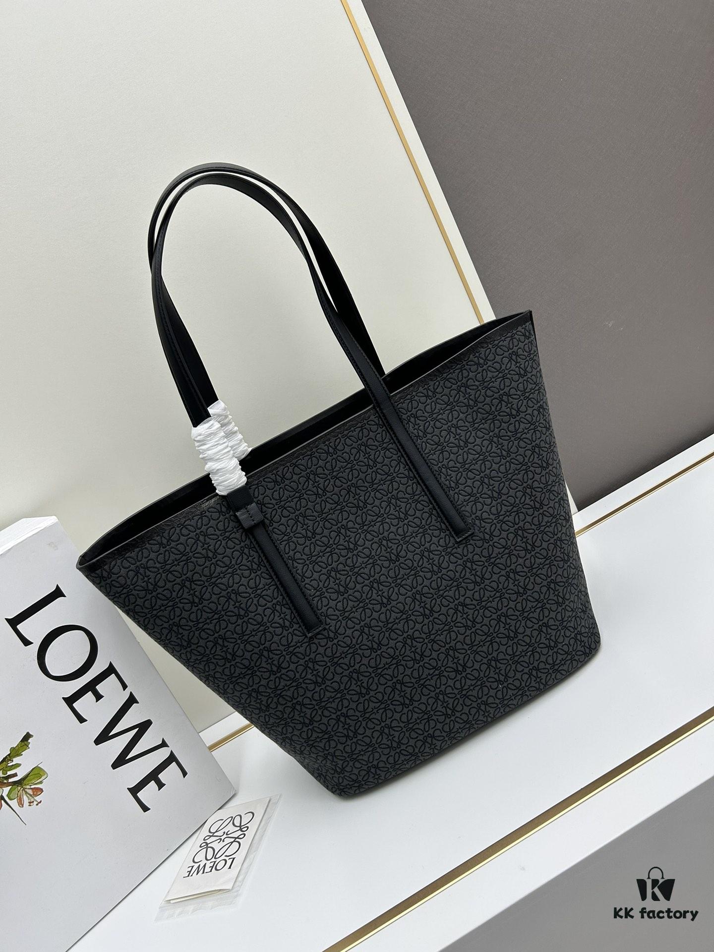 6930d7bc6e68136f4d9b1667 Loewe & T Tote Embroidered Jacquard Fabric with Leather — Shopping Bag