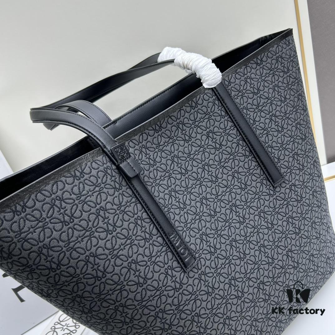 6930d7bc6e68136f4d9b1668 Loewe & T Tote Embroidered Jacquard Fabric with Leather — Shopping Bag