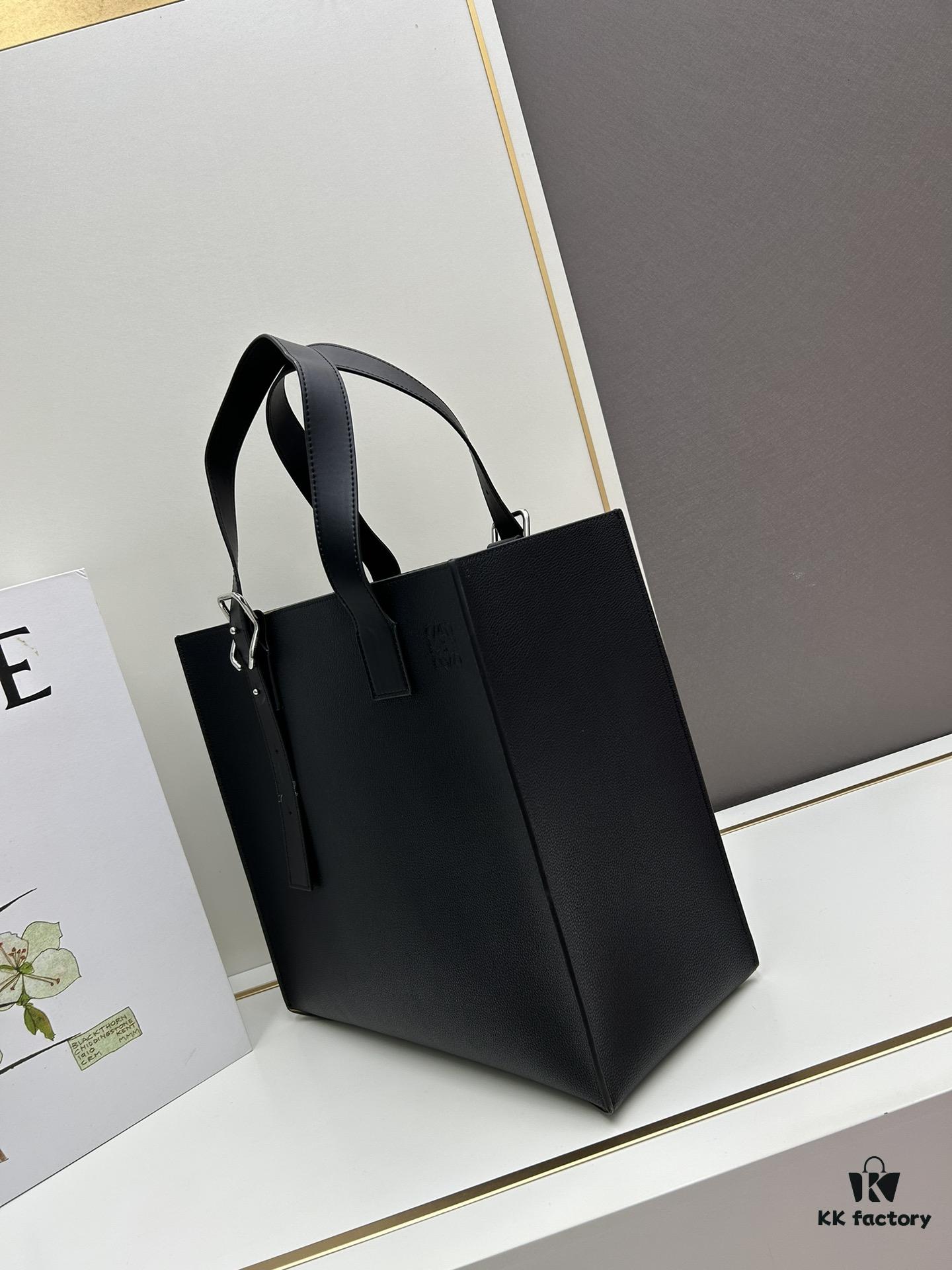 6930d7e86e68136f4d9b1698 Loewe Buckle Tote Without Zip, Deep Gray Crinkled Texture Handbag for Men, Model 3050