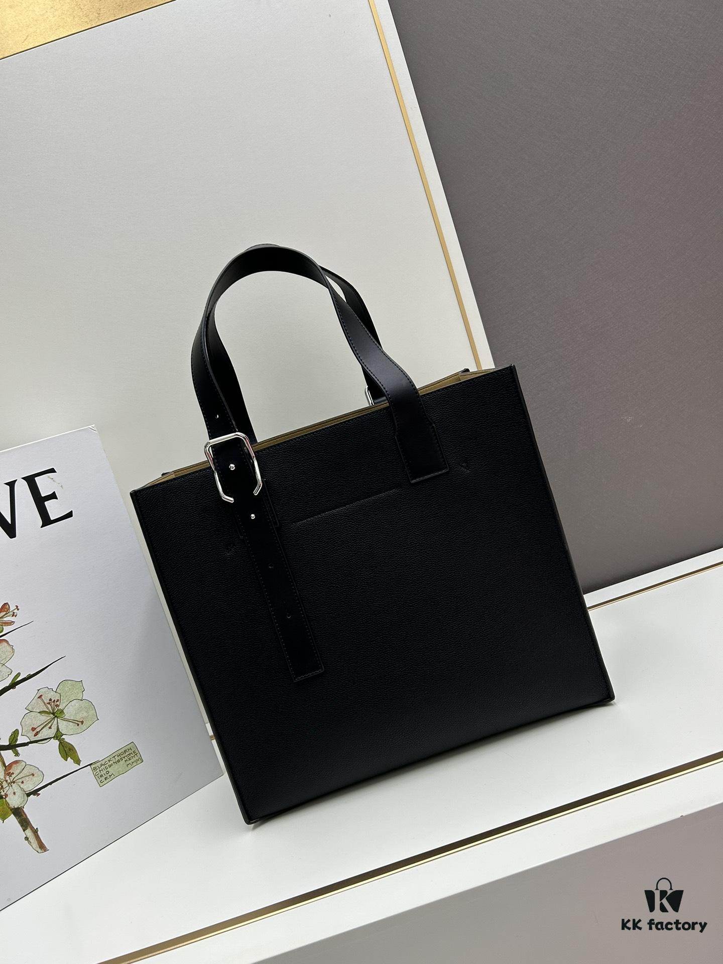 6930d7e86e68136f4d9b1699 Loewe Buckle Tote Without Zip, Deep Gray Crinkled Texture Handbag for Men, Model 3050