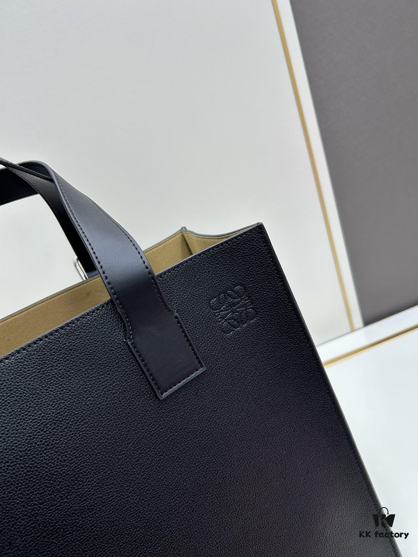 6930d7e96e68136f4d9b169a Loewe Buckle Tote Without Zip, Deep Gray Crinkled Texture Handbag for Men, Model 3050