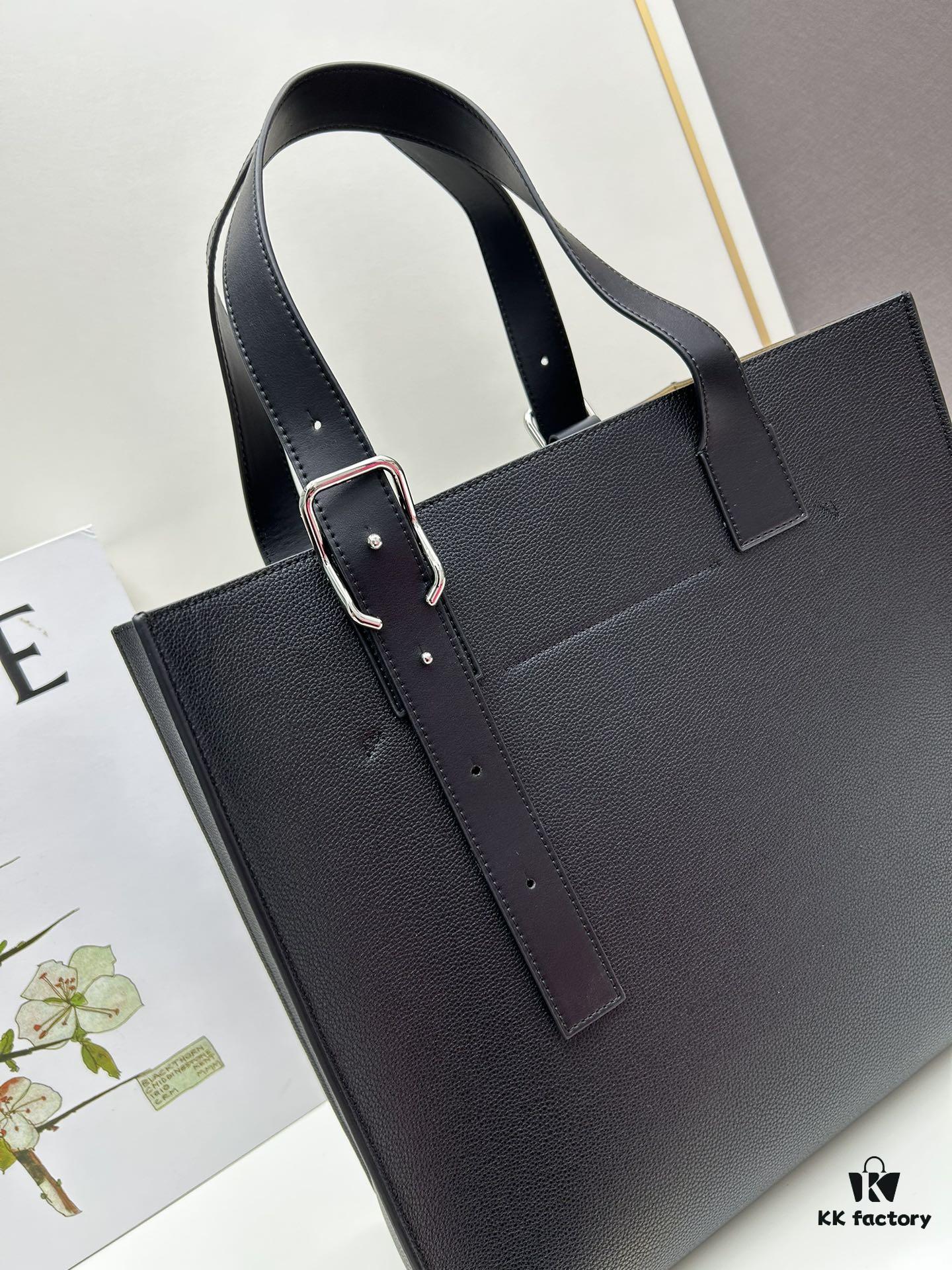 6930d7eb6e68136f4d9b169d Loewe Buckle Tote Without Zip, Deep Gray Crinkled Texture Handbag for Men, Model 3050