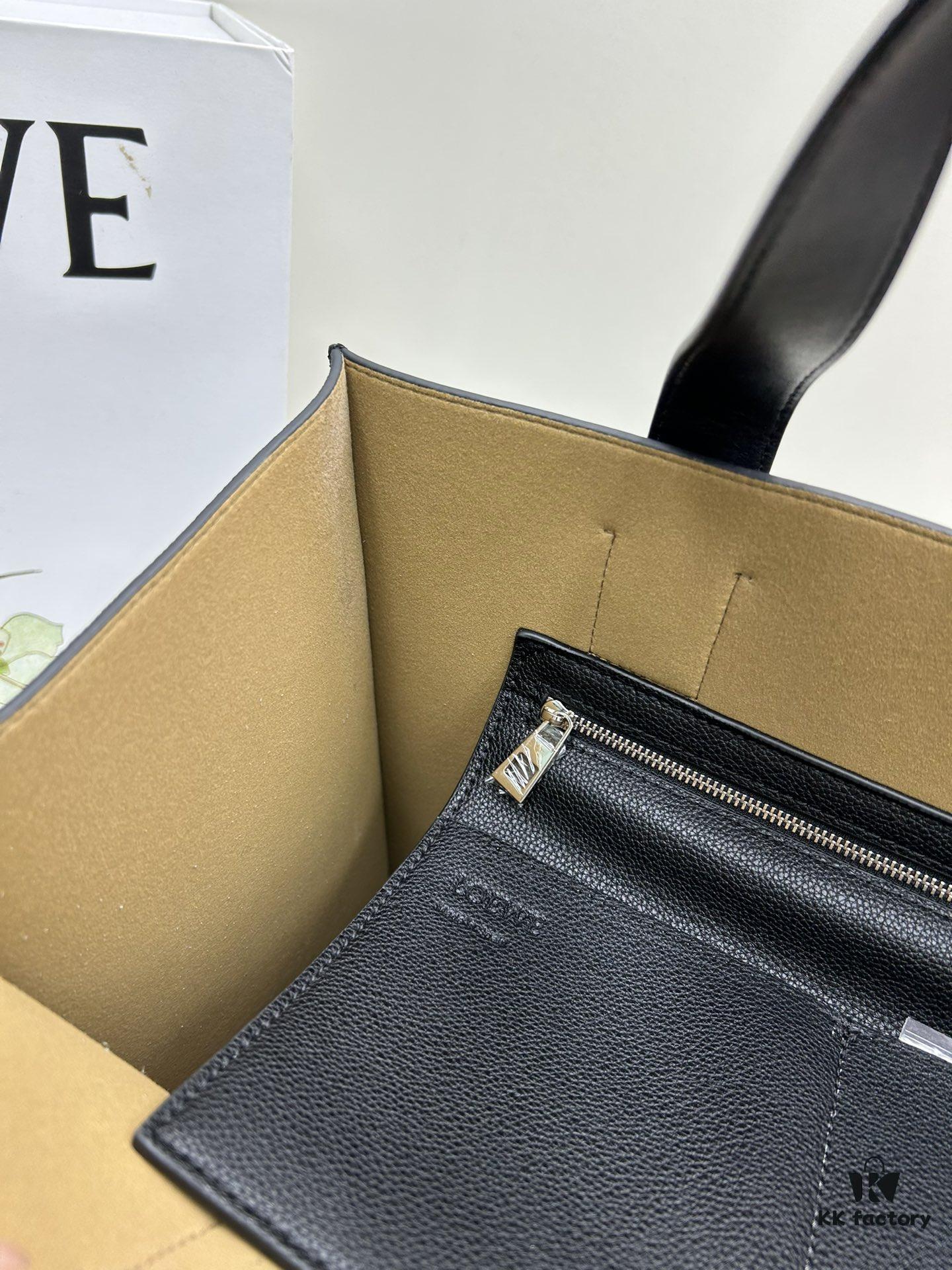 6930d7ec6e68136f4d9b169f Loewe Buckle Tote Without Zip, Deep Gray Crinkled Texture Handbag for Men, Model 3050