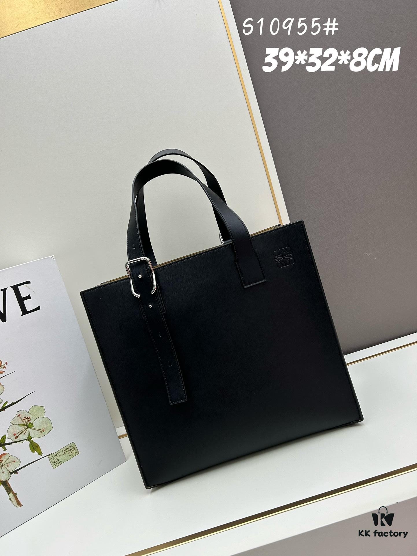 6930d7ed6e68136f4d9b16a0 Loewe Buckle Tote Without Zip, Deep Gray Crinkled Texture Handbag, Men's Gray Tote Bag Model 3050