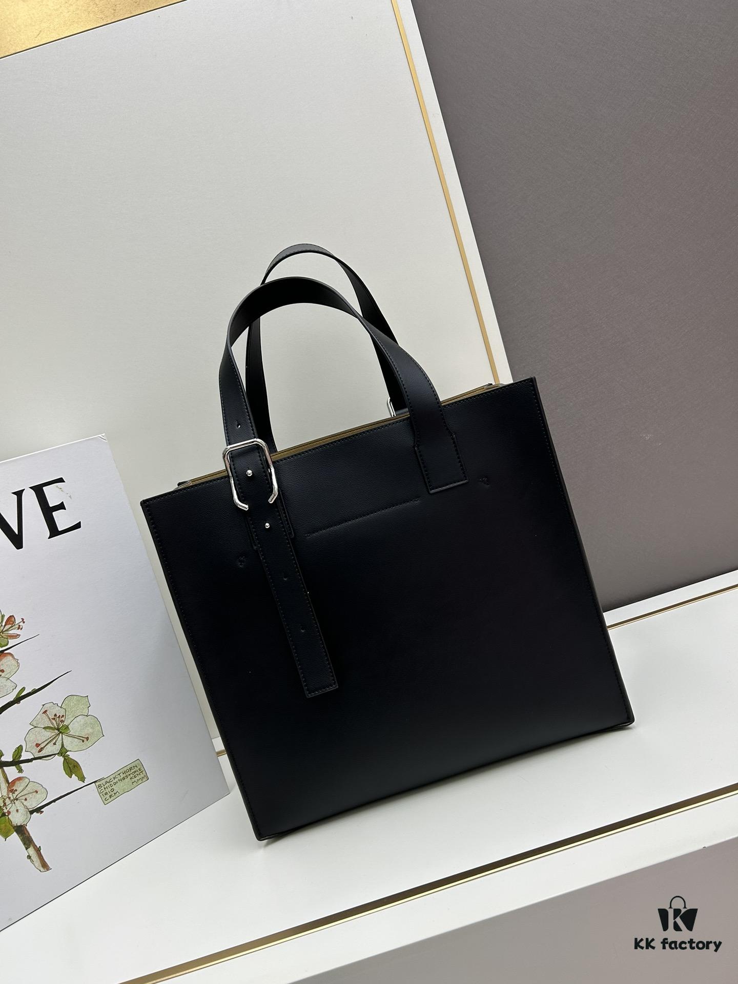 6930d7ef6e68136f4d9b16a2 Loewe Buckle Tote Without Zip, Deep Gray Crinkled Texture Handbag, Men's Gray Tote Bag Model 3050