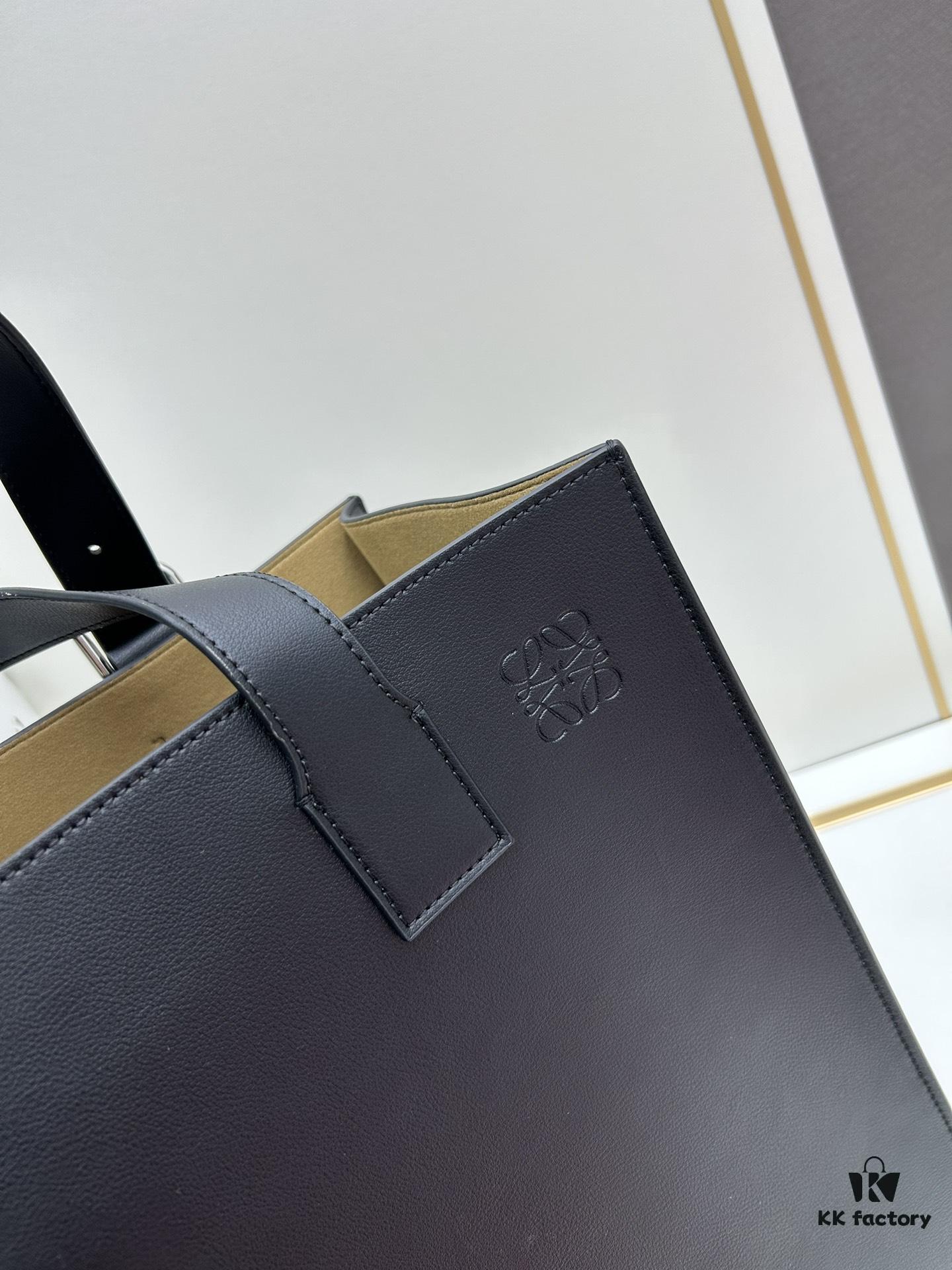 6930d7f06e68136f4d9b16a3 Loewe Buckle Tote Without Zip, Deep Gray Crinkled Texture Handbag, Men's Gray Tote Bag Model 3050