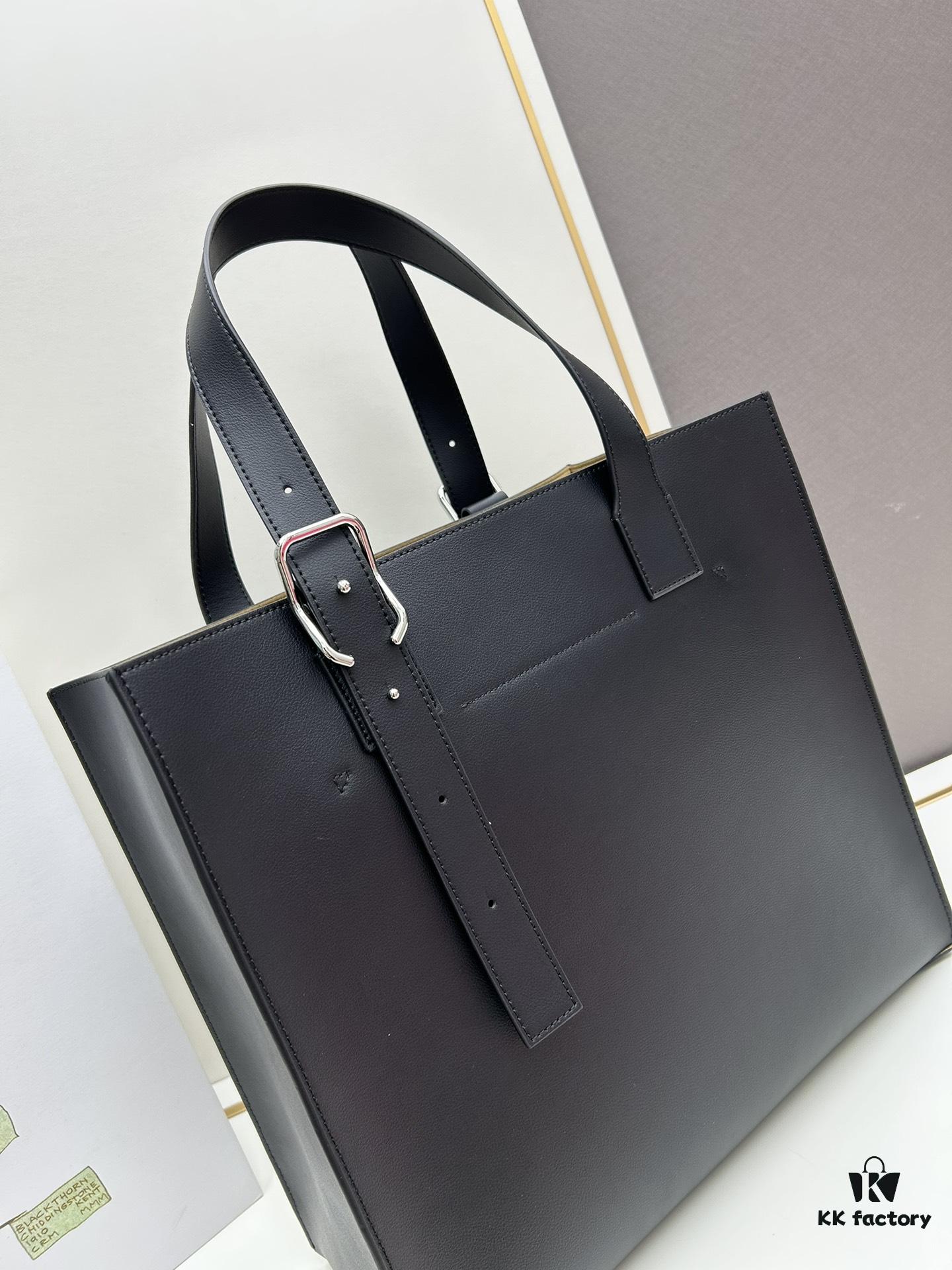 6930d7f16e68136f4d9b16a5 Loewe Buckle Tote Without Zip, Deep Gray Crinkled Texture Handbag, Men's Gray Tote Bag Model 3050