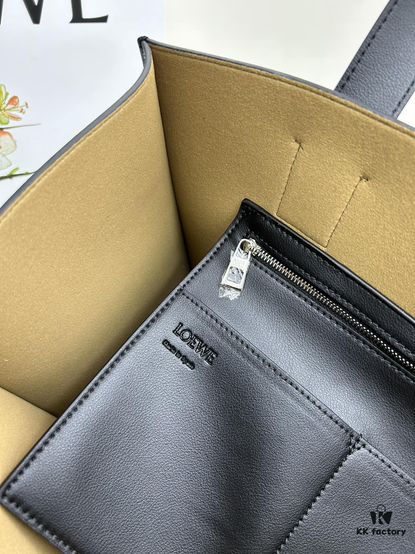 6930d7f26e68136f4d9b16a6 Loewe Buckle Tote Without Zip, Deep Gray Crinkled Texture Handbag, Men's Gray Tote Bag Model 3050