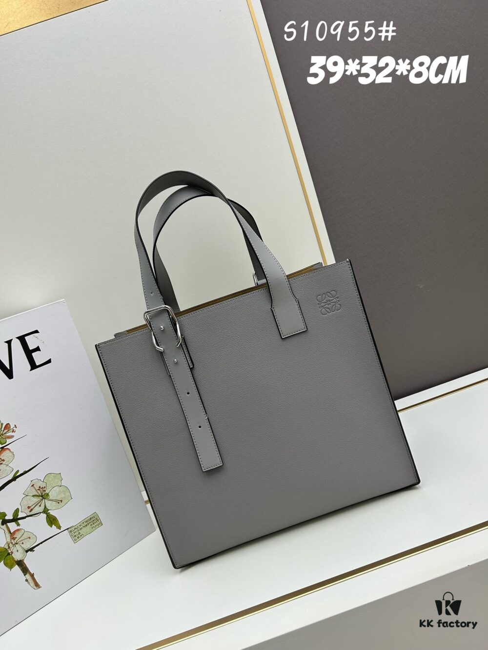 6930d7f36e68136f4d9b16a7 Loewe Buckle Tote Without Zip, Deep Grey Veined Calfskin Handbag for Men, Model 3050