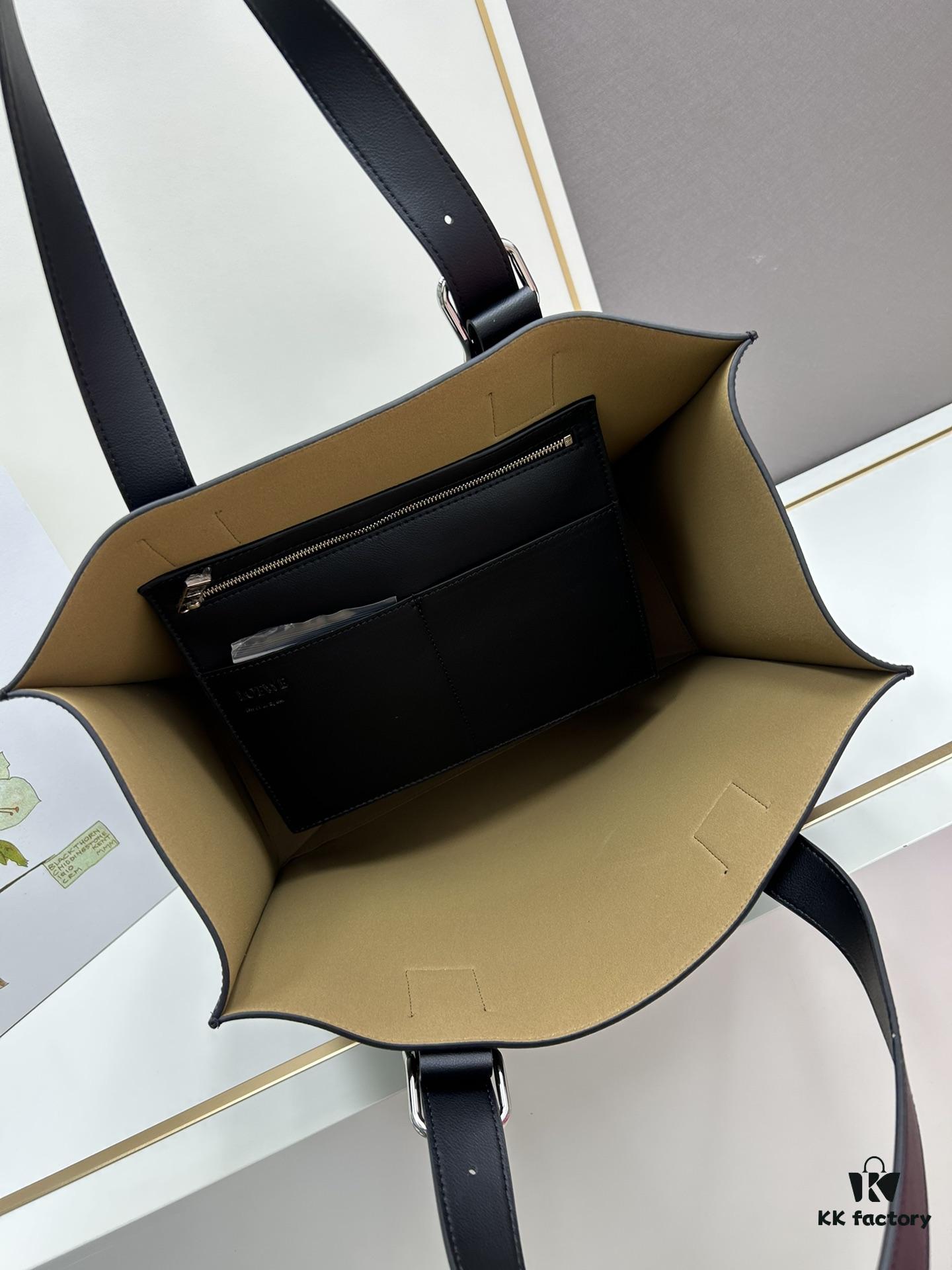 6930d7f46e68136f4d9b16a8 Loewe Buckle Tote Without Zip, Deep Gray Crinkled Texture Handbag, Men's Gray Tote Bag Model 3050