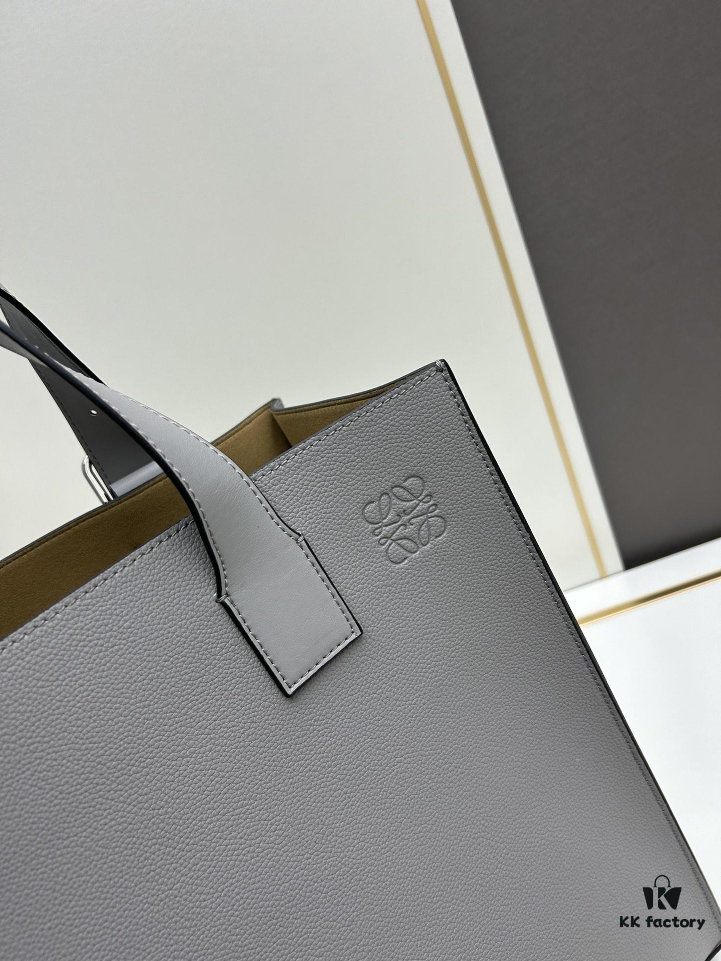 6930d7f56e68136f4d9b16ab Loewe Buckle Tote Without Zip, Deep Grey Veined Calfskin Handbag for Men, Model 3050