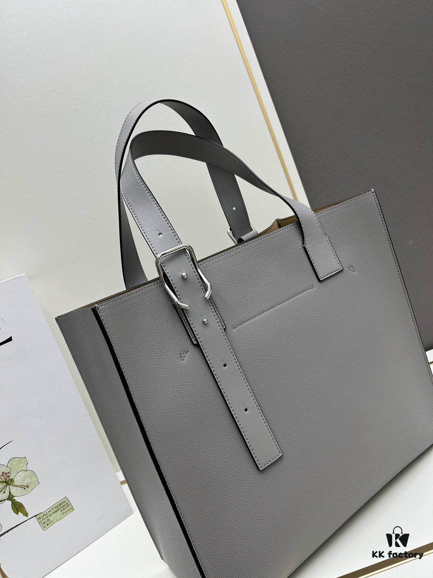6930d7f66e68136f4d9b16ad Loewe Buckle Tote Without Zip, Deep Grey Veined Calfskin Handbag for Men, Model 3050