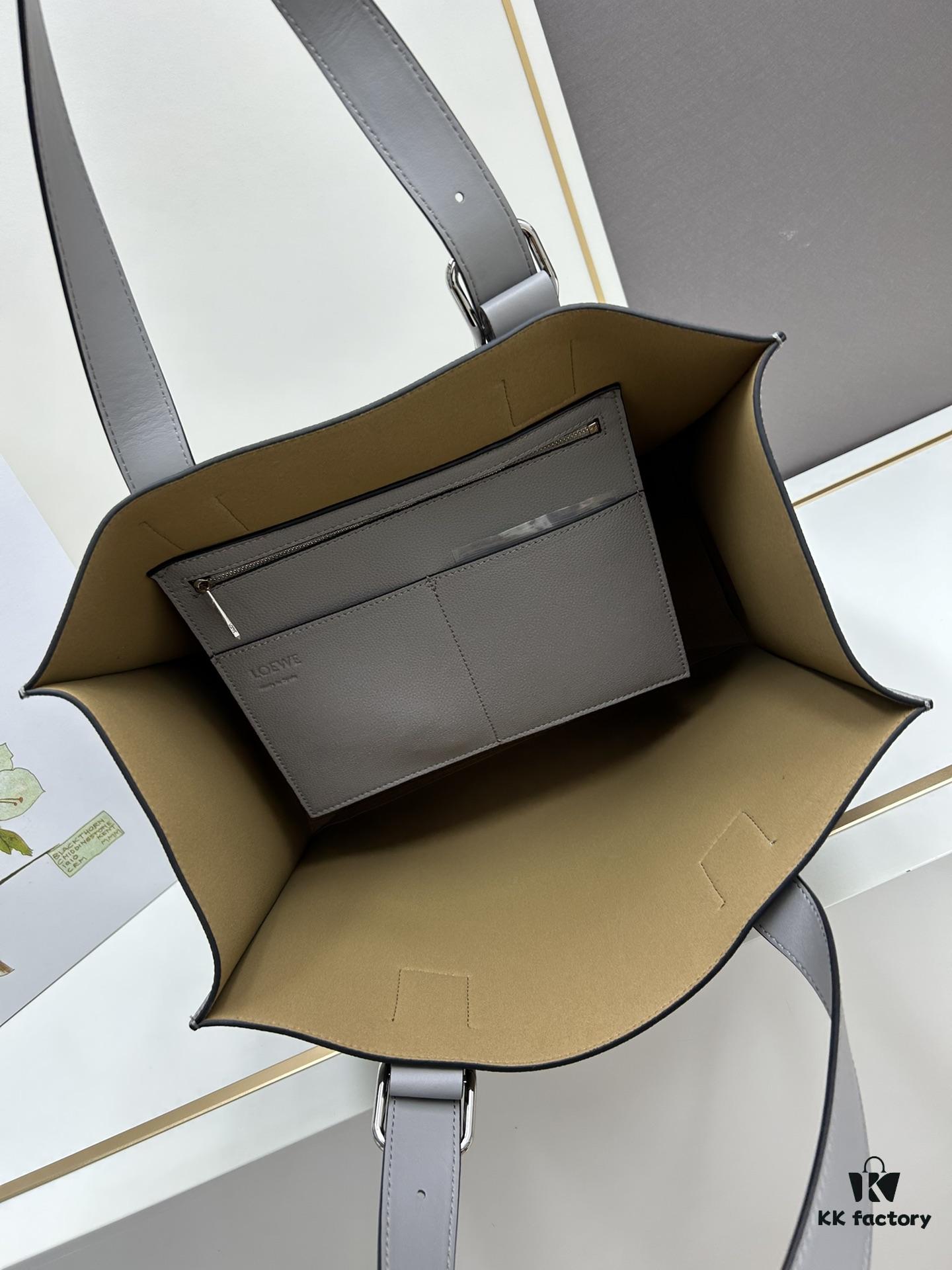 6930d7f76e68136f4d9b16ae Loewe Buckle Tote Without Zip, Deep Grey Veined Calfskin Handbag for Men, Model 3050
