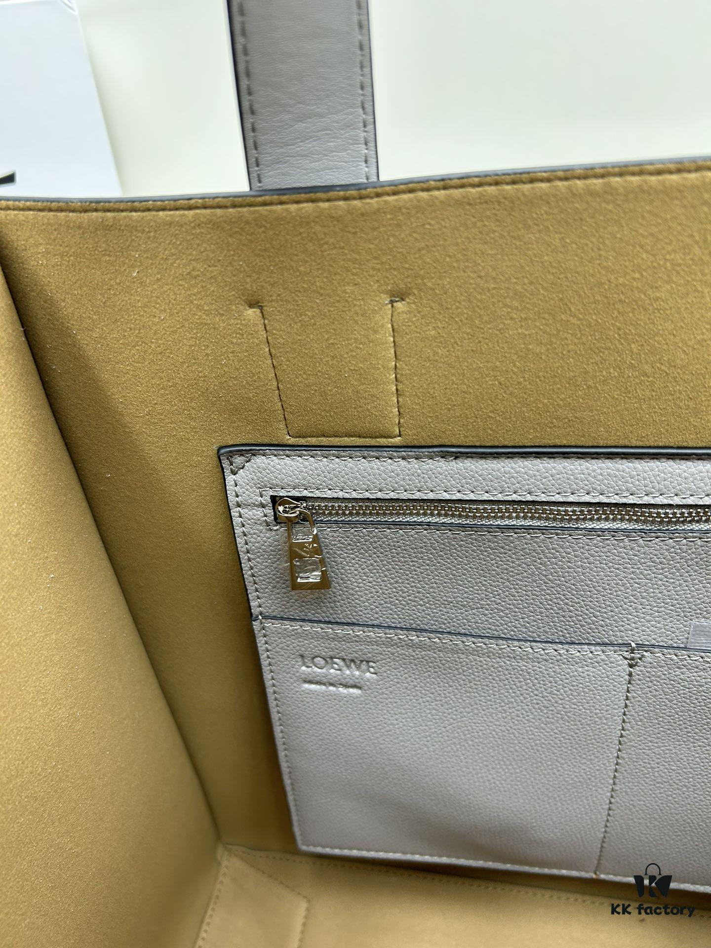 6930d7f96e68136f4d9b16b0 Loewe Buckle Tote Without Zip, Deep Grey Veined Calfskin Handbag for Men, Model 3050