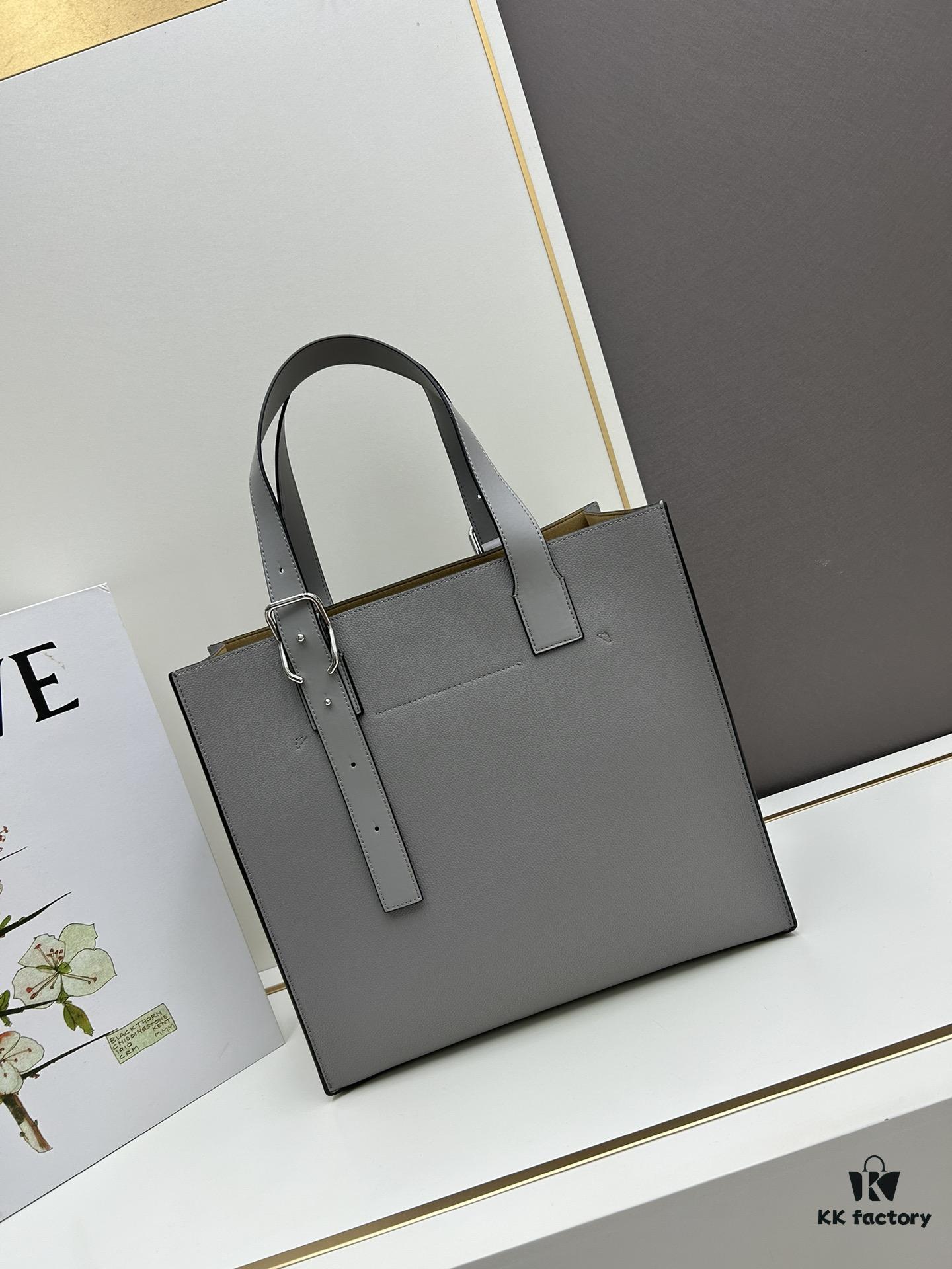 6930d8096e68136f4d9b16c7 Loewe Buckle Tote Without Zip, Deep Grey Veined Calfskin Handbag for Men, Model 3050